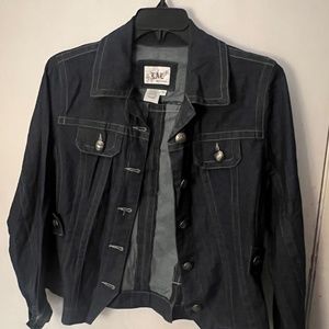Denim Blazer Top stitched in cream colored thread
